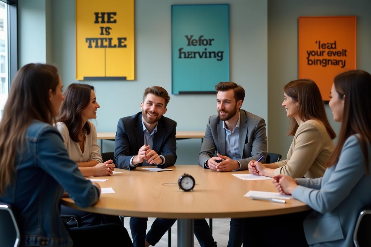 Groupe diversifié en réunion dans un espace de coworking motivant